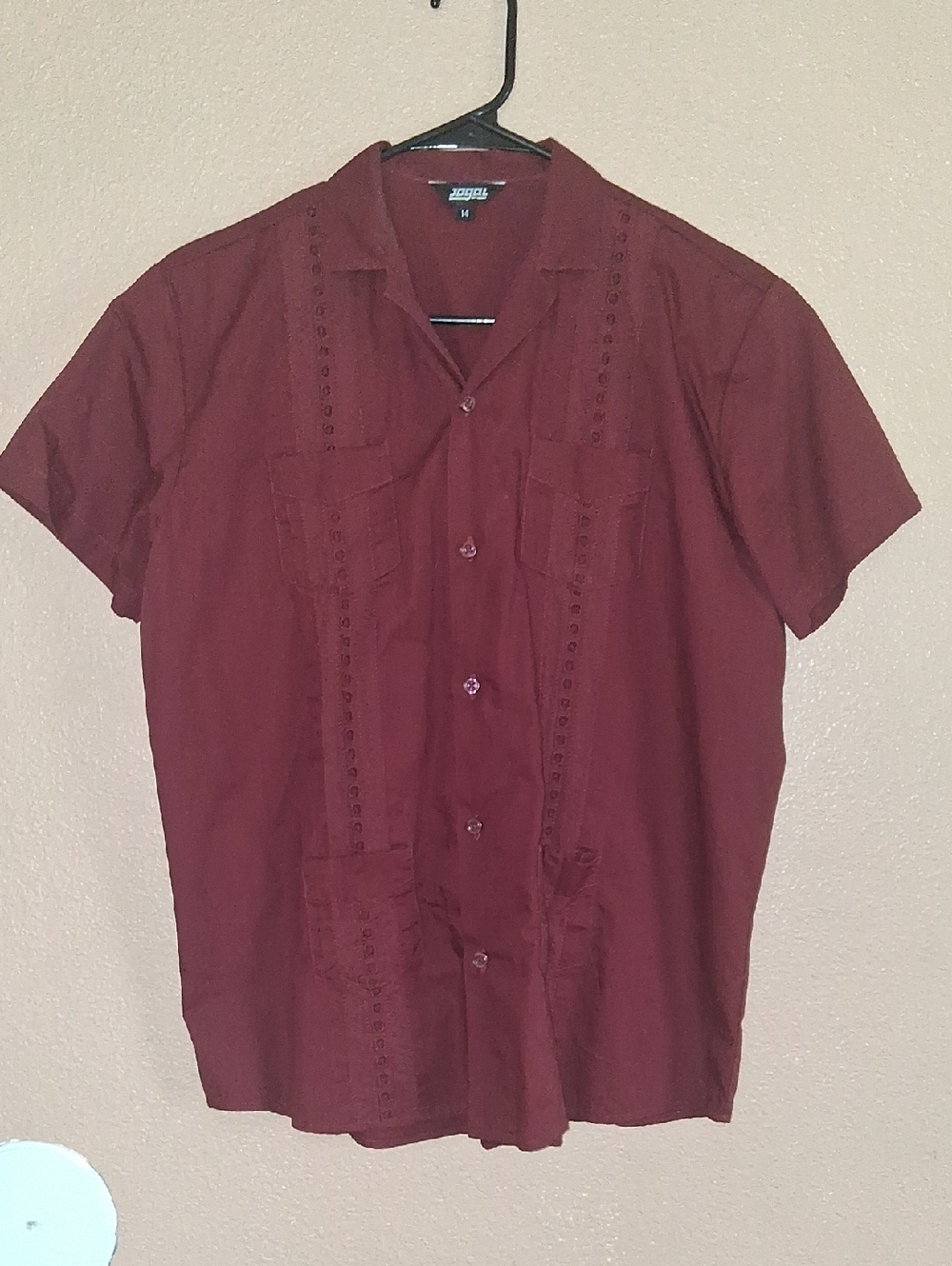 Kid's Short-Sleeve Guayabera Shirt - Burgundy